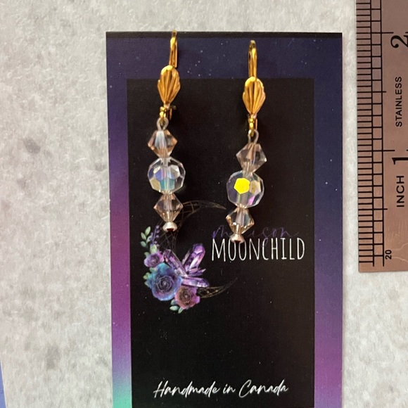 Swarovski Gold Earrings, Handcrafted Genuine Swarovski Crystal Bridal Earrings - Picture 4 of 14